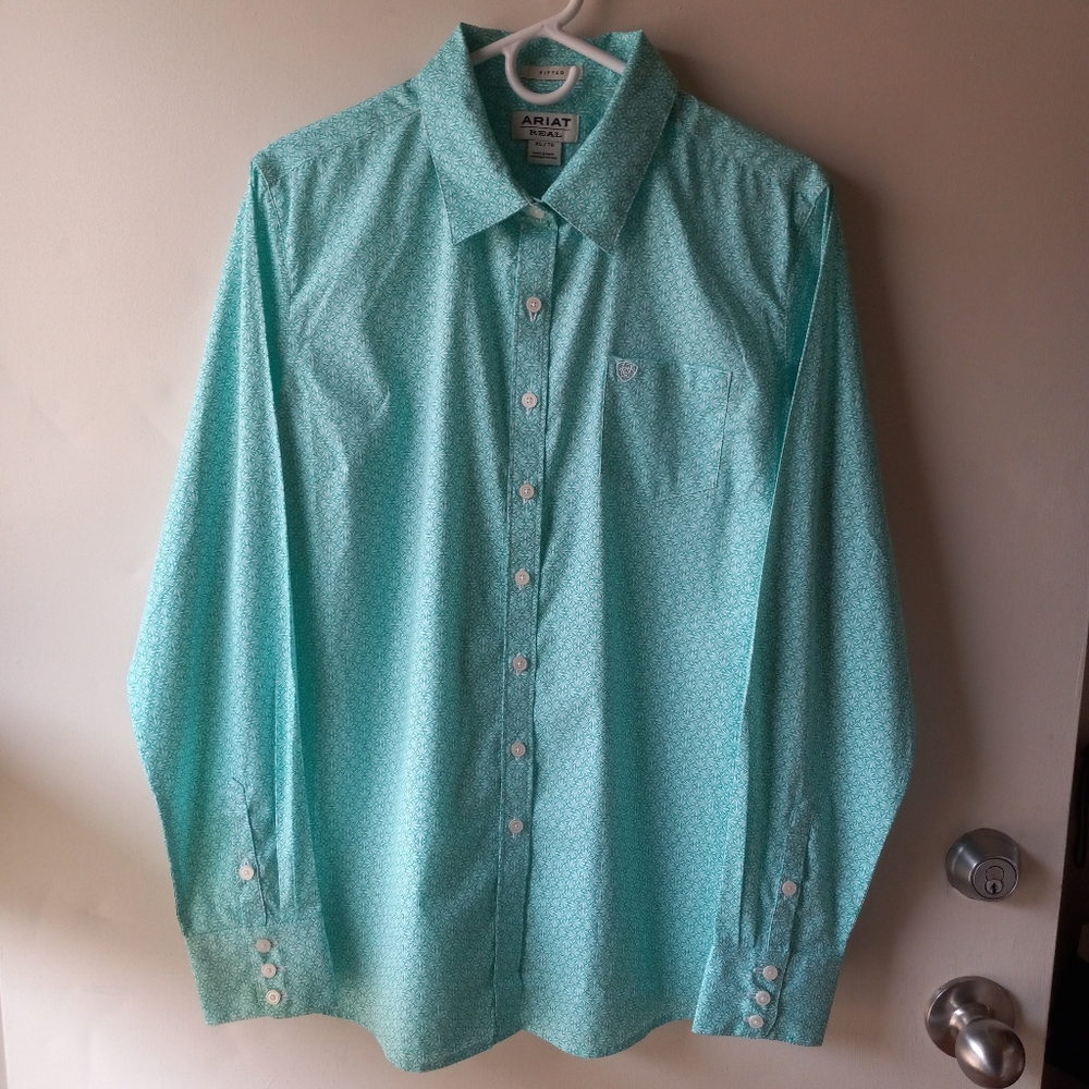 Ariat Blue Blouse with Decorative Sleeves
